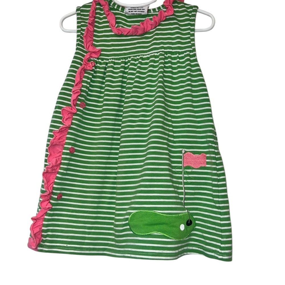 Jelly bean Green Pink Striped golf appliqué Sleeveless Dress Sz 5